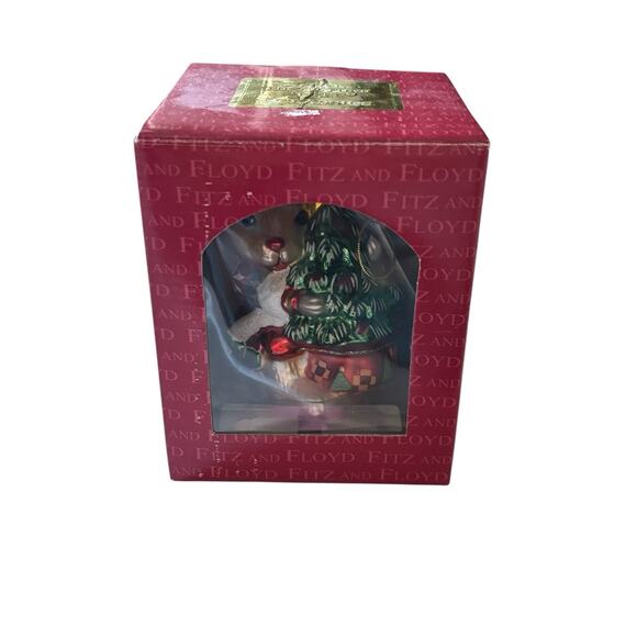 Fitz Floyd Lodge Rabbit Ornament Christmas Tree Winter Blown Glass Original Box - Picture 7 of 7